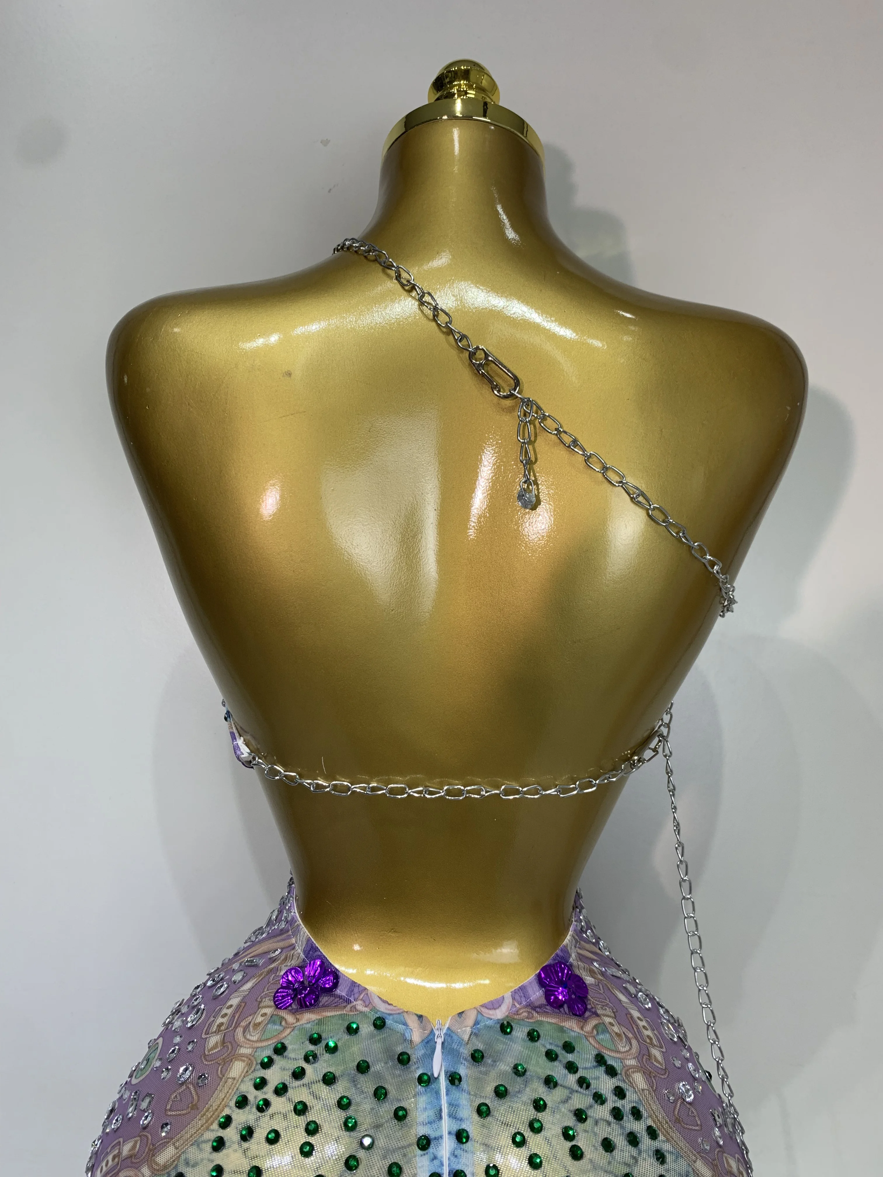 Sprakly Rhinestones Women Sexy Mesh See Through Hollow Out Mini Dresses Luxury Birthday Birthday Photo Shoot Performance Costume
