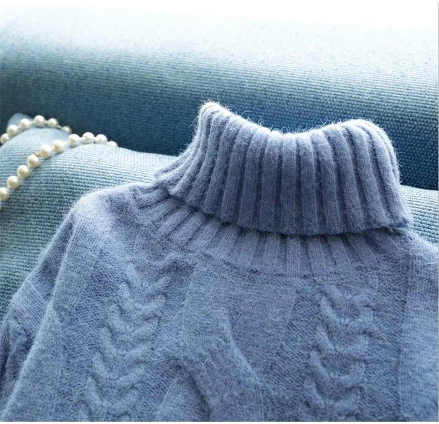 Winter Turtleneck Twist Knitting Dresses Women Warm Candy Color Rib Knited Pullover Dress Elegant Chic Solid Sweater Dresses