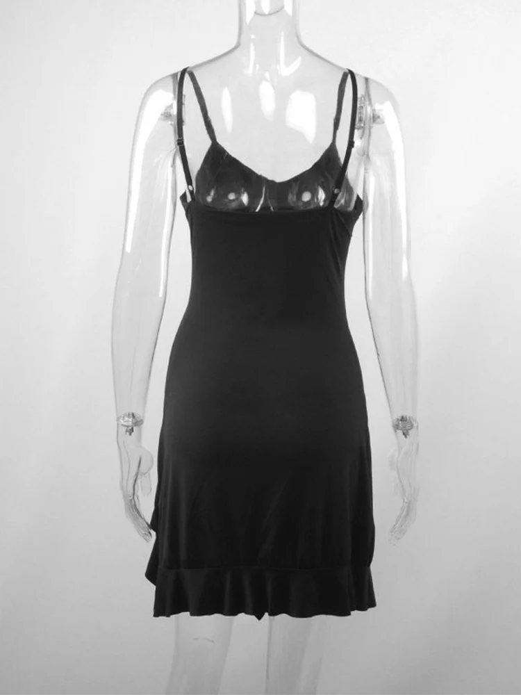 Summer Sexy Women's Sleeveless Mini Dress Backless Strap Black Bodycon Split A-Line Elegant Streetwear Party Wear