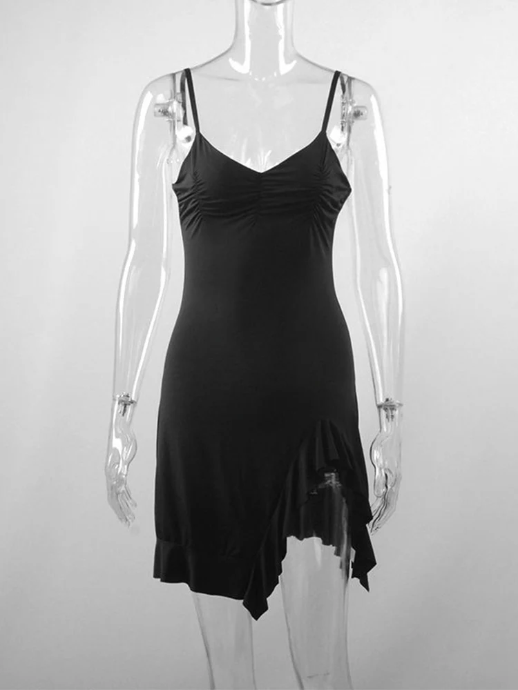 Summer Sexy Women's Sleeveless Mini Dress Backless Strap Black Bodycon Split A-Line Elegant Streetwear Party Wear