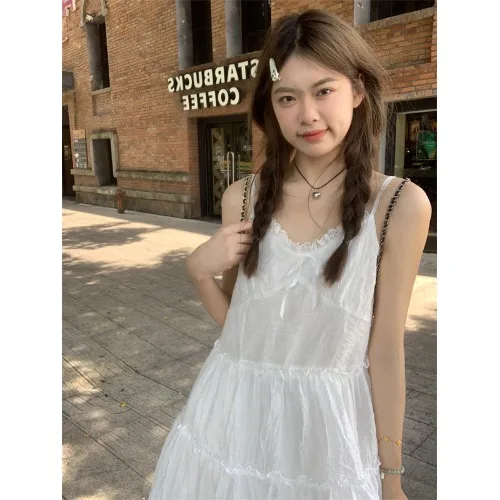 Korobov Lace Slip Dress Women's Clothing Summer A-line Puffy Skirt Y2k Vintage Short Dresses Korean Fashion Vestidos Para Mujer
