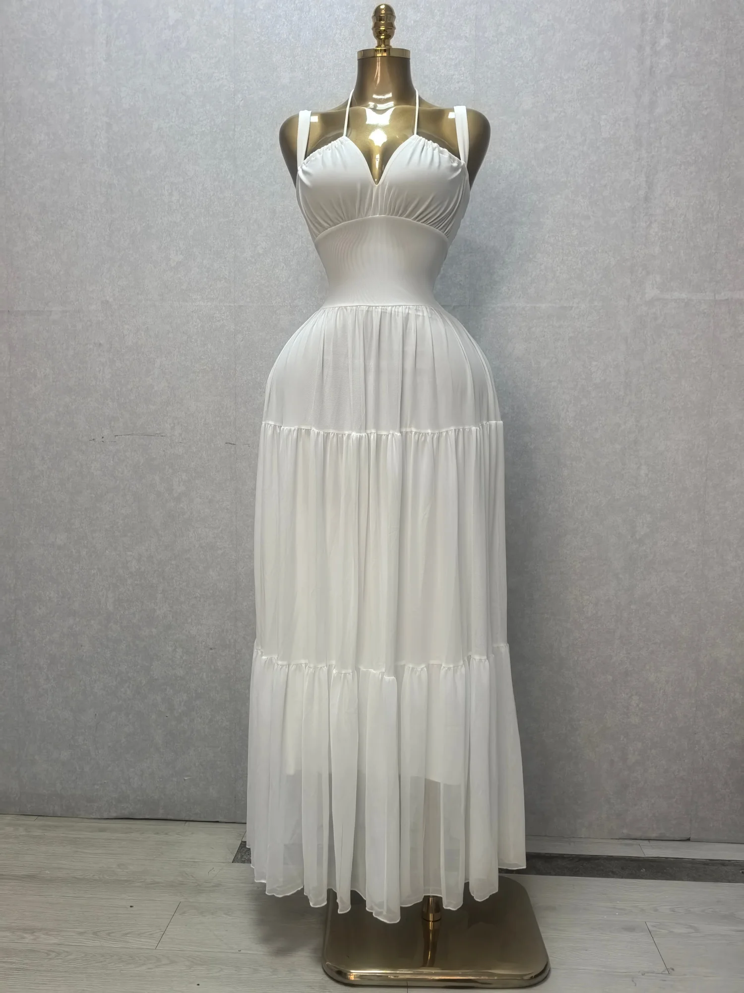 CM.YAYA 2026 Summer Women Halter Sleeveless Strapless Long Maxi Dress Slim Evening Birthday Beach Sexy Vacation Party Dresses
