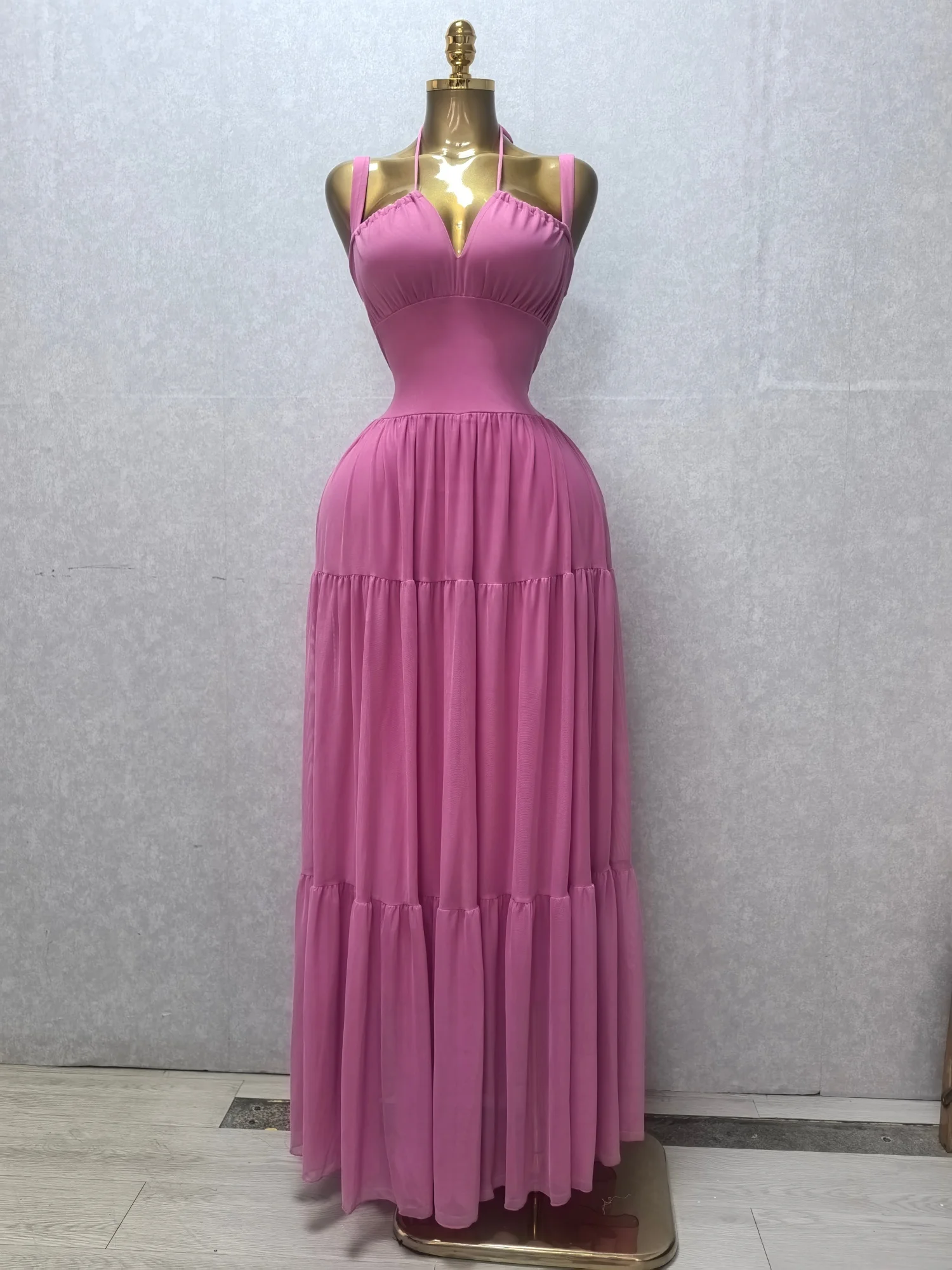 CM.YAYA 2026 Summer Women Halter Sleeveless Strapless Long Maxi Dress Slim Evening Birthday Beach Sexy Vacation Party Dresses