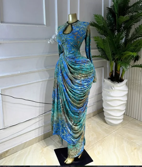 CM.YAYA Women Striped Print Ribbon Ruched Long Sleeve Bodycon Maxi Long Dress 2026 Sexy Birthday Party Education Trendy Dresses