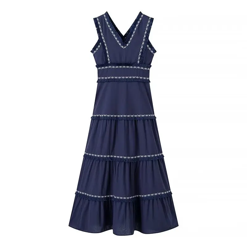 HH Summer Fashion Women Dresses V-Neck Sleeveless Back Zipper Lace Decorative Tassels Woman High Street Vestidos Dress Mujer