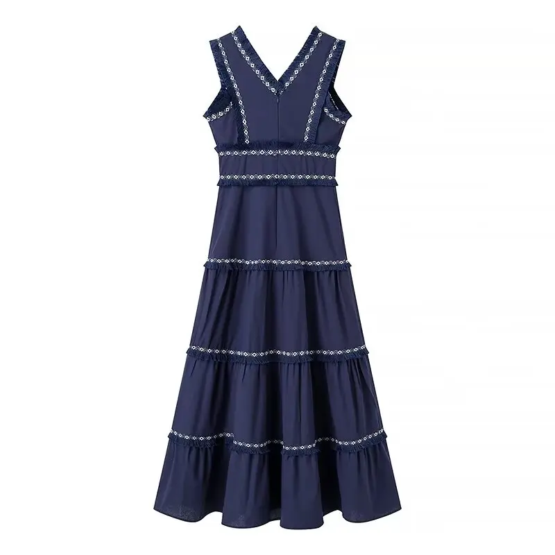 HH Summer Fashion Women Dresses V-Neck Sleeveless Back Zipper Lace Decorative Tassels Woman High Street Vestidos Dress Mujer