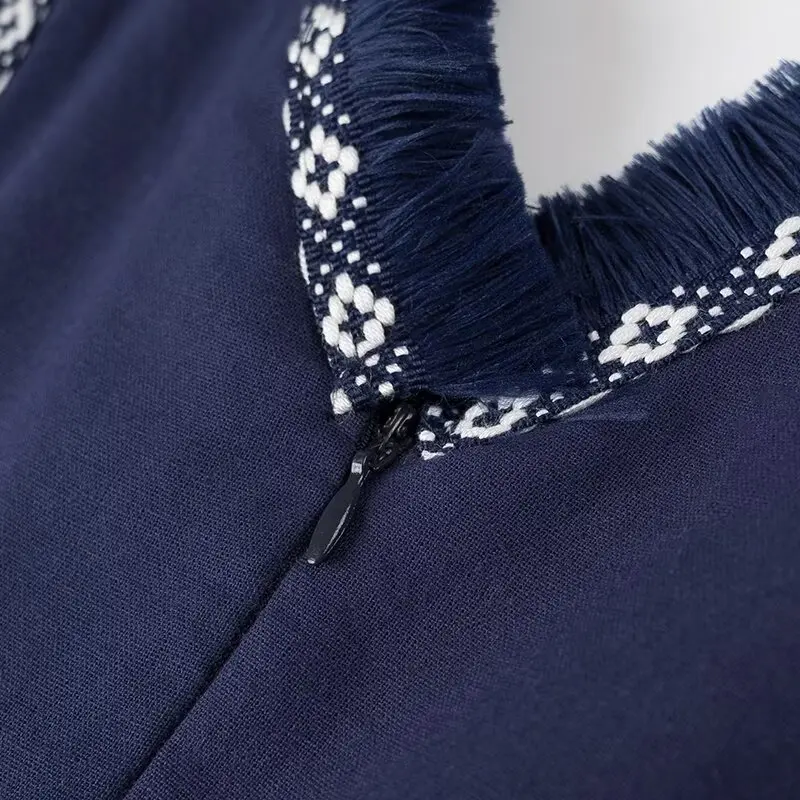 HH Summer Fashion Women Dresses V-Neck Sleeveless Back Zipper Lace Decorative Tassels Woman High Street Vestidos Dress Mujer