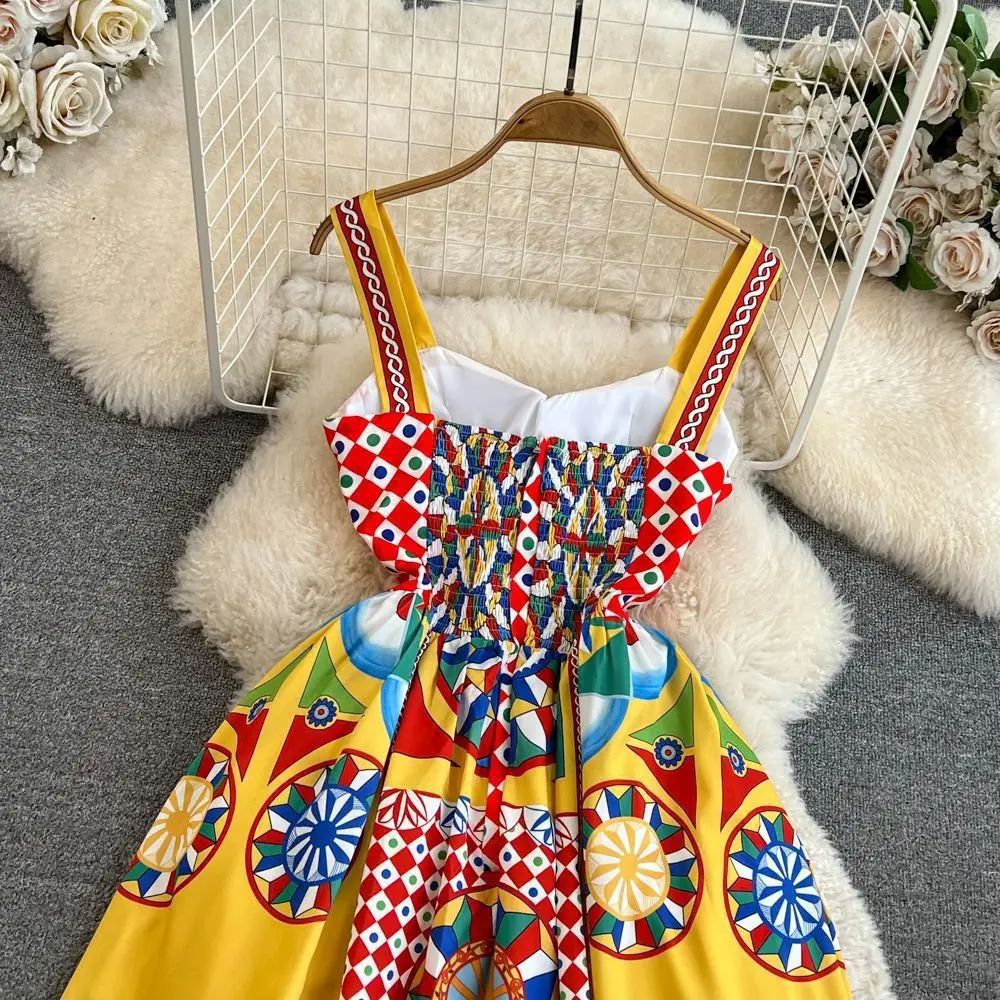 Dress Women Long Dresses Sling Strapless Sleeveless Print Floral A Line Vestidos Streetwear Elegant Splice Y2k High Waist Party