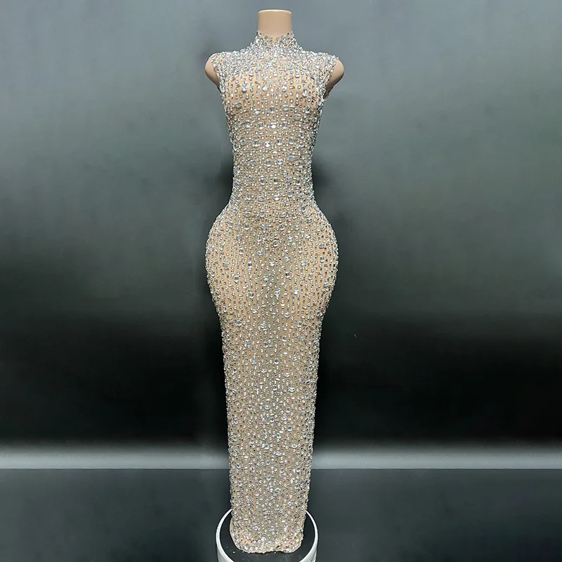 Elegant Luxury Crystal Party Dress Birthday Celebration Dress Bride Diamond Long Prom Dress Mother Formal Grand Party Dress
