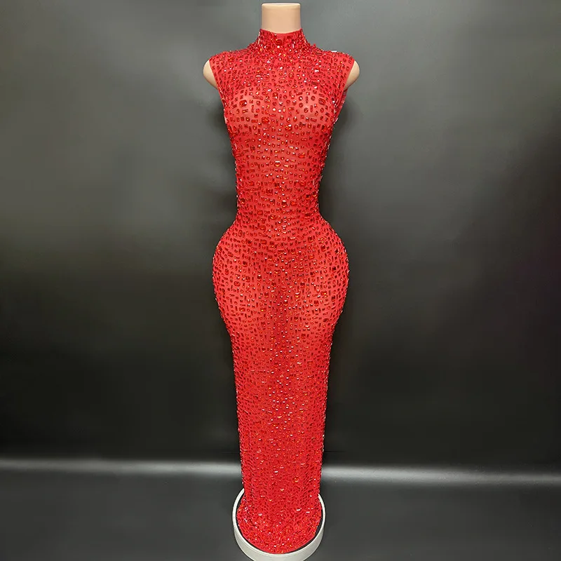 Elegant Luxury Crystal Party Dress Birthday Celebration Dress Bride Diamond Long Prom Dress Mother Formal Grand Party Dress