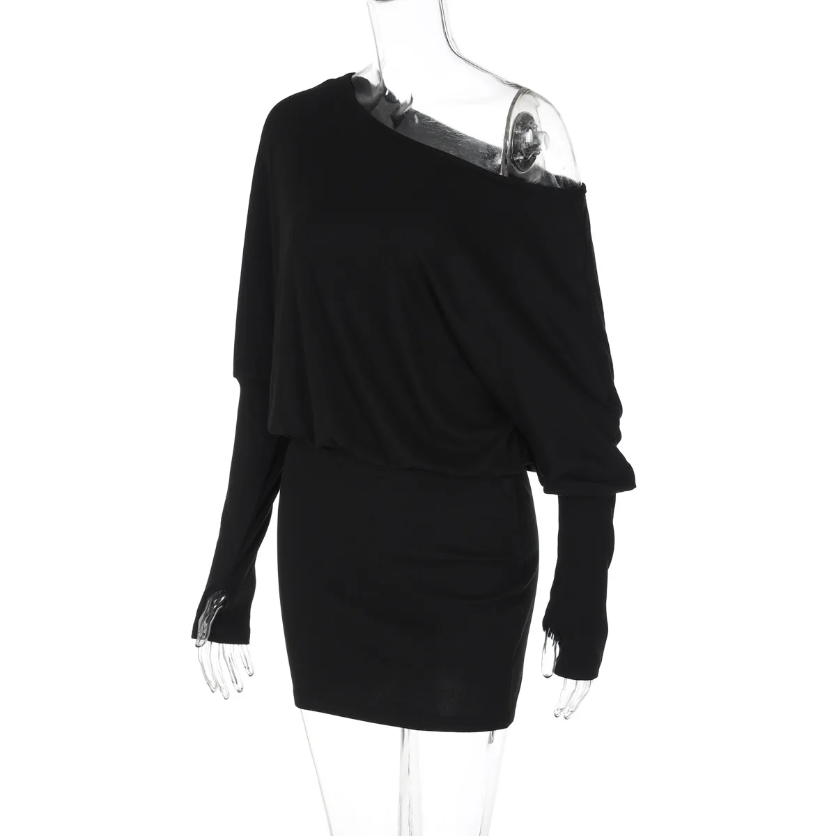 Off Shoulder Sexy Mini Dress Women Oblique Neck Long Sleeve Bodycon Dress Fall Winter Sexy Short Party Club Dresses
