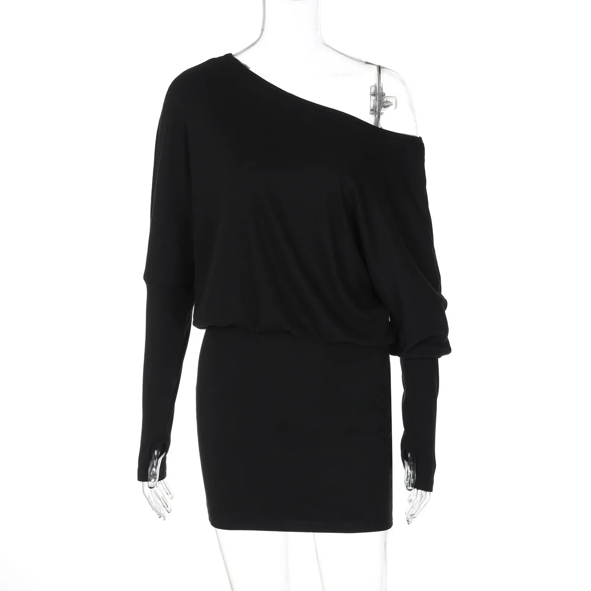 Off Shoulder Sexy Mini Dress Women Oblique Neck Long Sleeve Bodycon Dress Fall Winter Sexy Short Party Club Dresses
