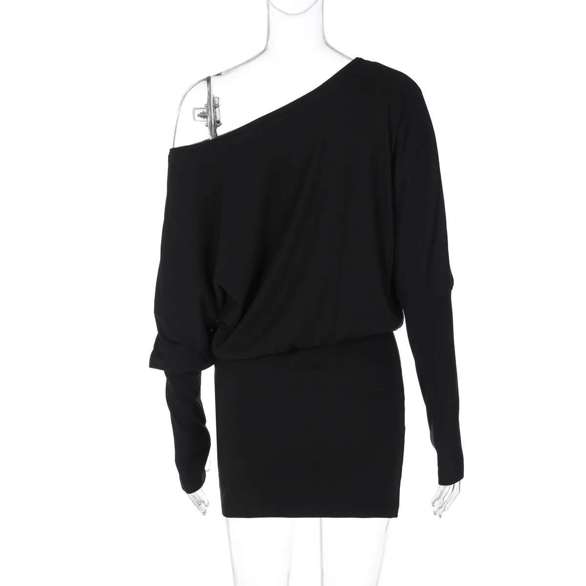 Off Shoulder Sexy Mini Dress Women Oblique Neck Long Sleeve Bodycon Dress Fall Winter Sexy Short Party Club Dresses