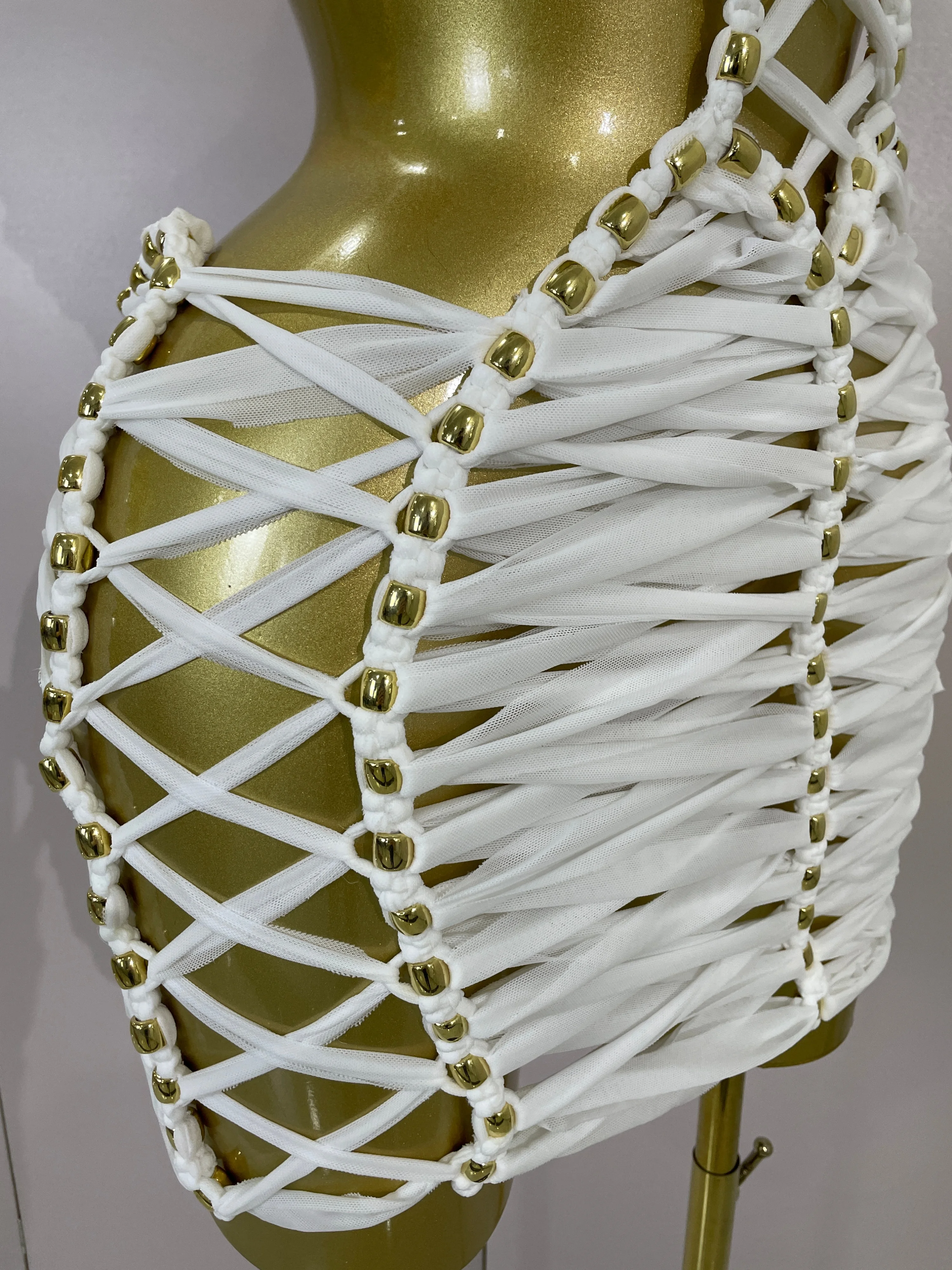 2026 Women Sexy White Halter Neck Perspective Hollow Mini Dresses Summer Backless Nightclub Party Evening Club Performance Dress