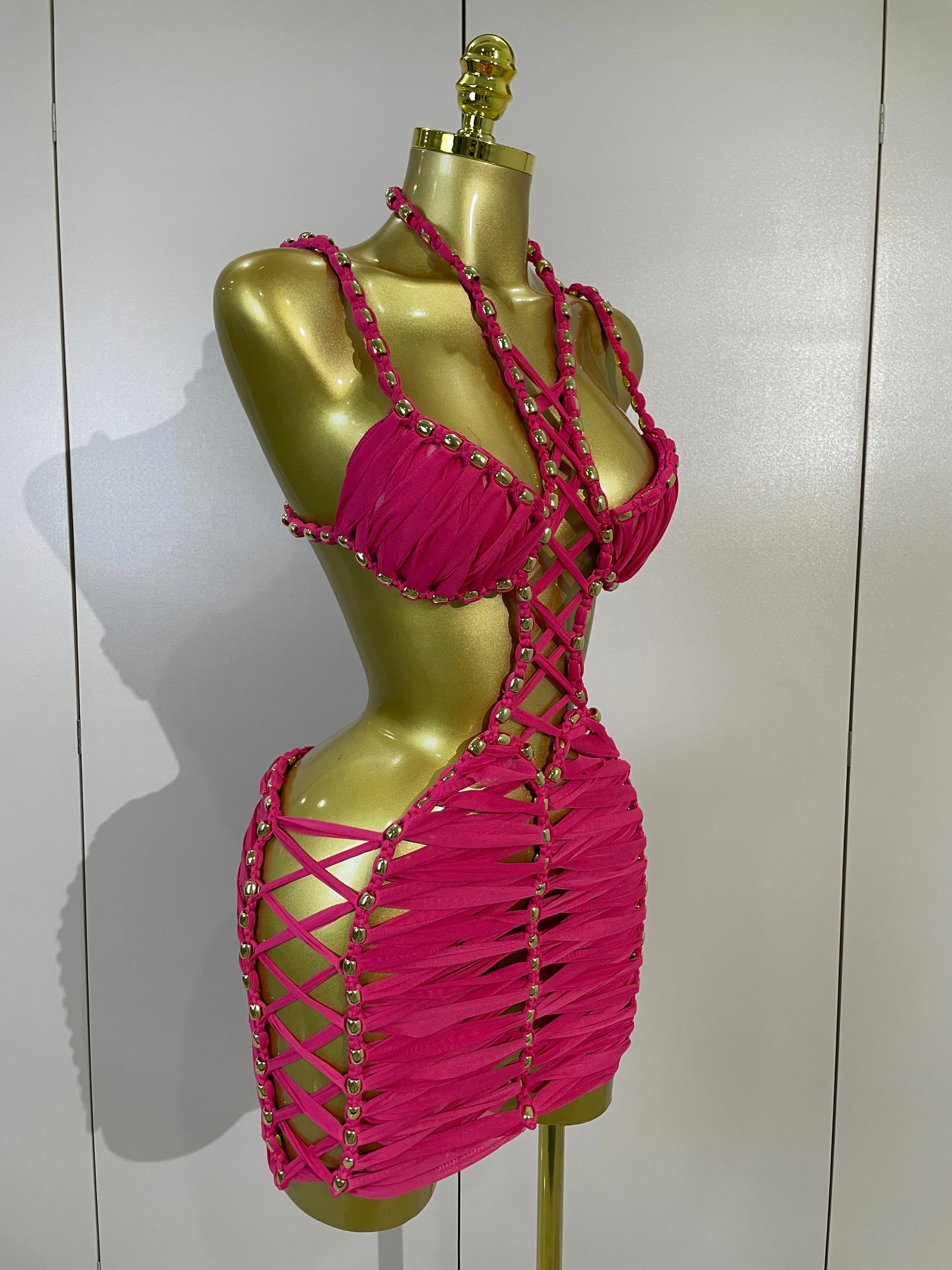 2026 Women Sexy White Halter Neck Perspective Hollow Mini Dresses Summer Backless Nightclub Party Evening Club Performance Dress