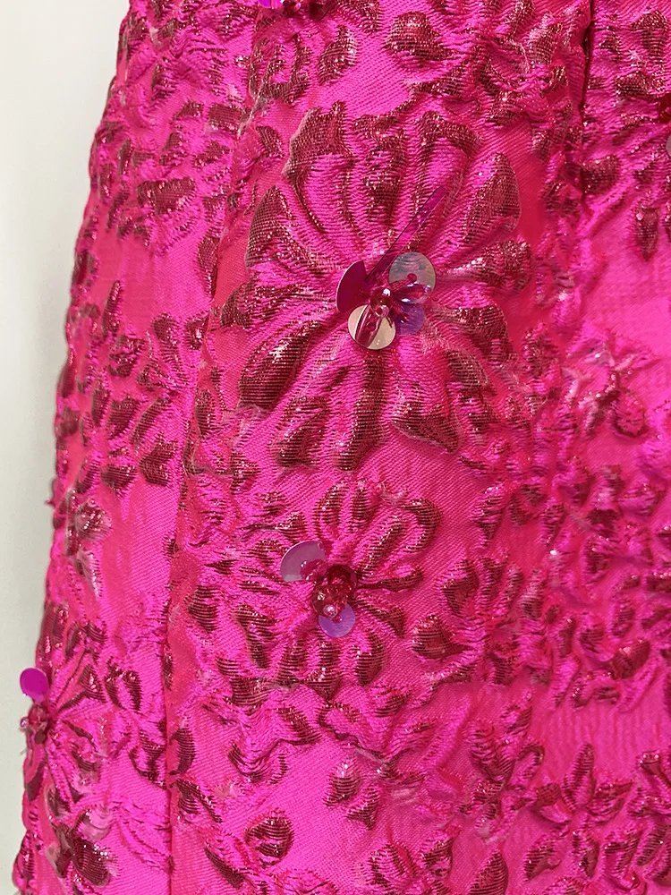 HIGH STREET Newest 2026 Designer Fashion Stylish Dress Women's Beaded Floral Jacquard Trimmed Dress