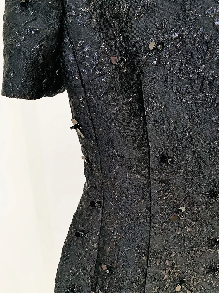 HIGH STREET Newest 2026 Designer Fashion Stylish Dress Women's Beaded Floral Jacquard Trimmed Dress