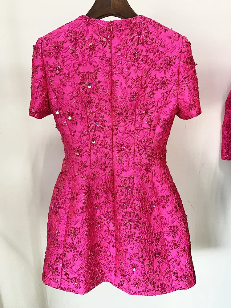 HIGH STREET Newest 2026 Designer Fashion Stylish Dress Women's Beaded Floral Jacquard Trimmed Dress
