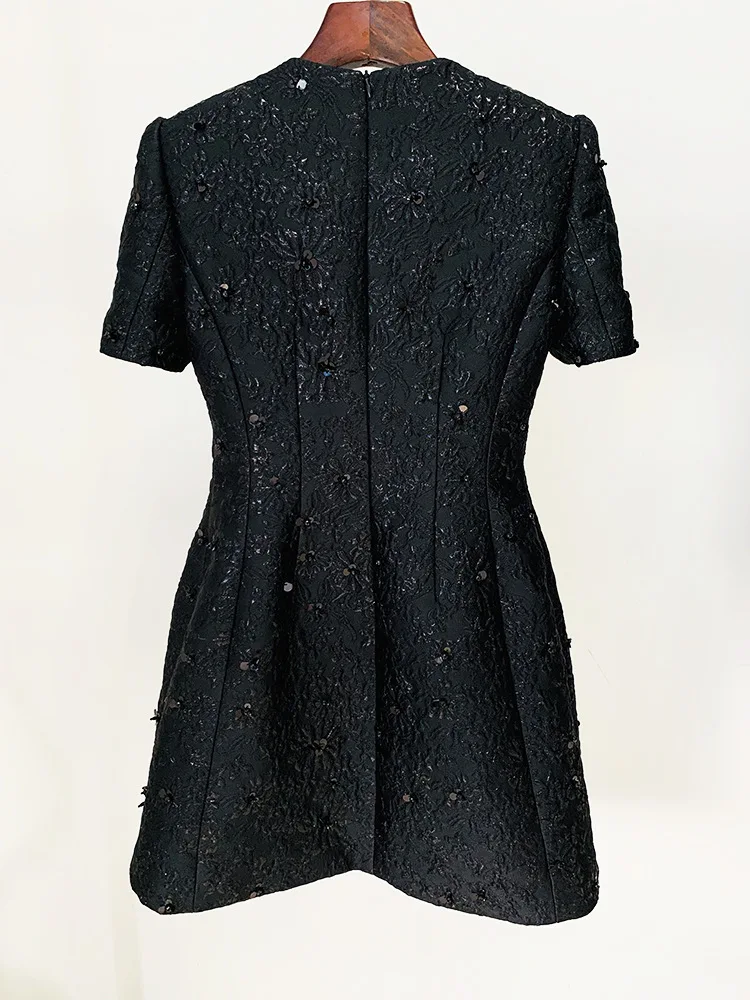 HIGH STREET Newest 2026 Designer Fashion Stylish Dress Women's Beaded Floral Jacquard Trimmed Dress