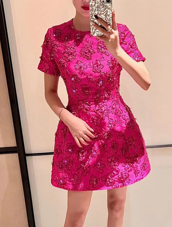 HIGH STREET Newest 2026 Designer Fashion Stylish Dress Women's Beaded Floral Jacquard Trimmed Dress
