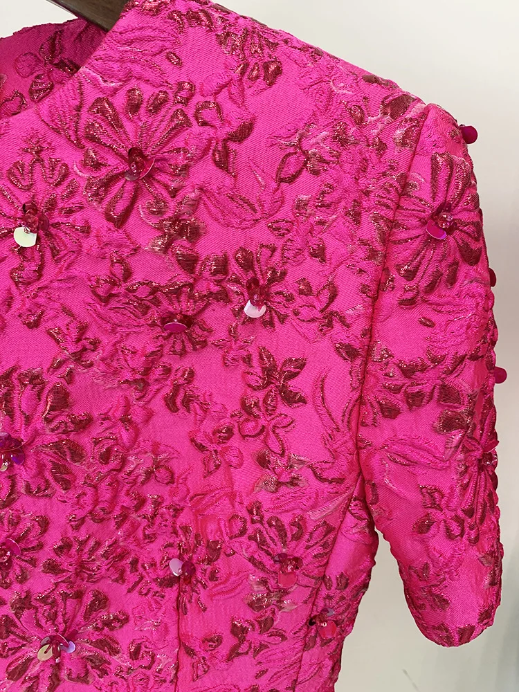 HIGH STREET Newest 2026 Designer Fashion Stylish Dress Women's Beaded Floral Jacquard Trimmed Dress