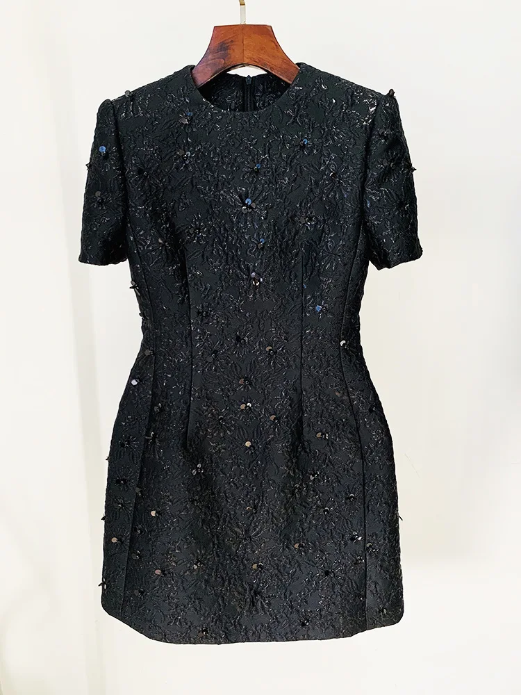 HIGH STREET Newest 2026 Designer Fashion Stylish Dress Women's Beaded Floral Jacquard Trimmed Dress