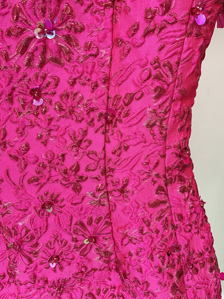 HIGH STREET Newest 2026 Designer Fashion Stylish Dress Women's Beaded Floral Jacquard Trimmed Dress