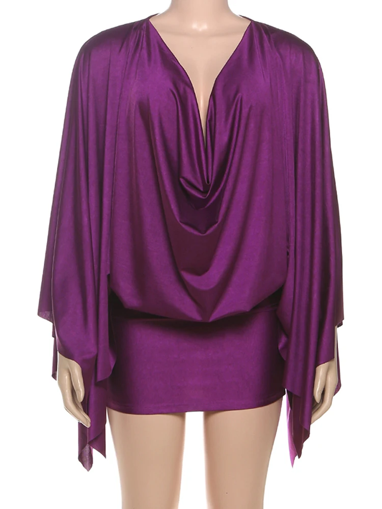 2026 Spring Elegant Classic Satin Dress Women Y2K Deep V-Neck Swing Long Sleeve Simple Midnight Clubwear Midnight Skinny Bodycon