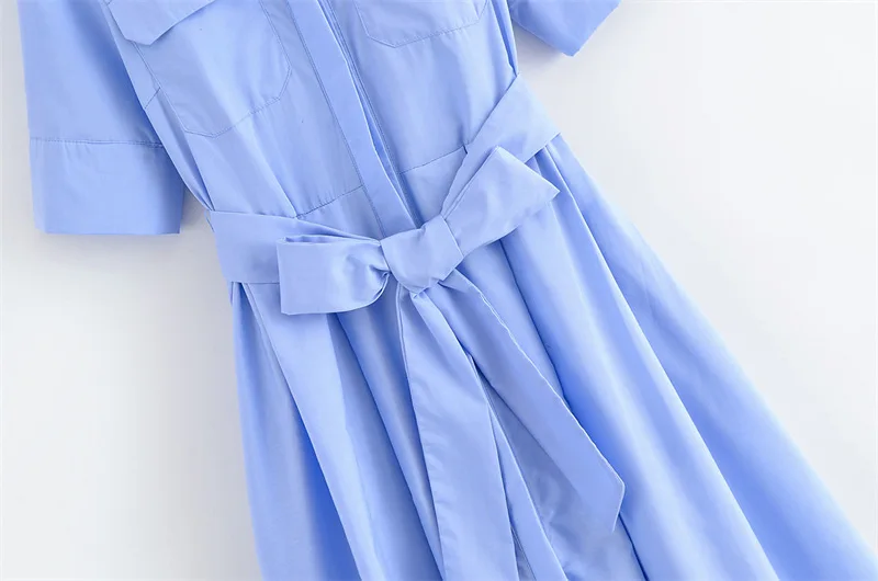 Women's Short Sleeve Shirt Dress With Casual Pockets Decoration Classic Long Dresses Summer Fashion Lapel Vestidos Para Mujer