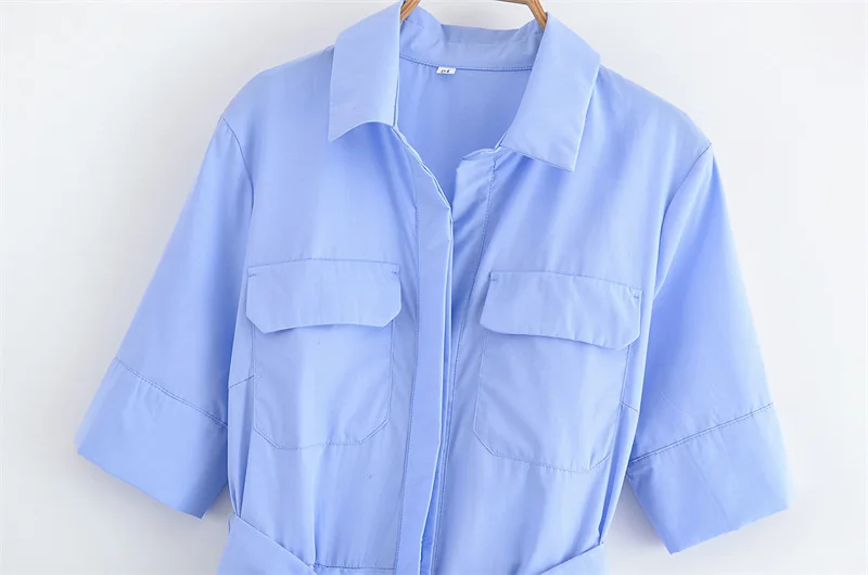 Women's Short Sleeve Shirt Dress With Casual Pockets Decoration Classic Long Dresses Summer Fashion Lapel Vestidos Para Mujer