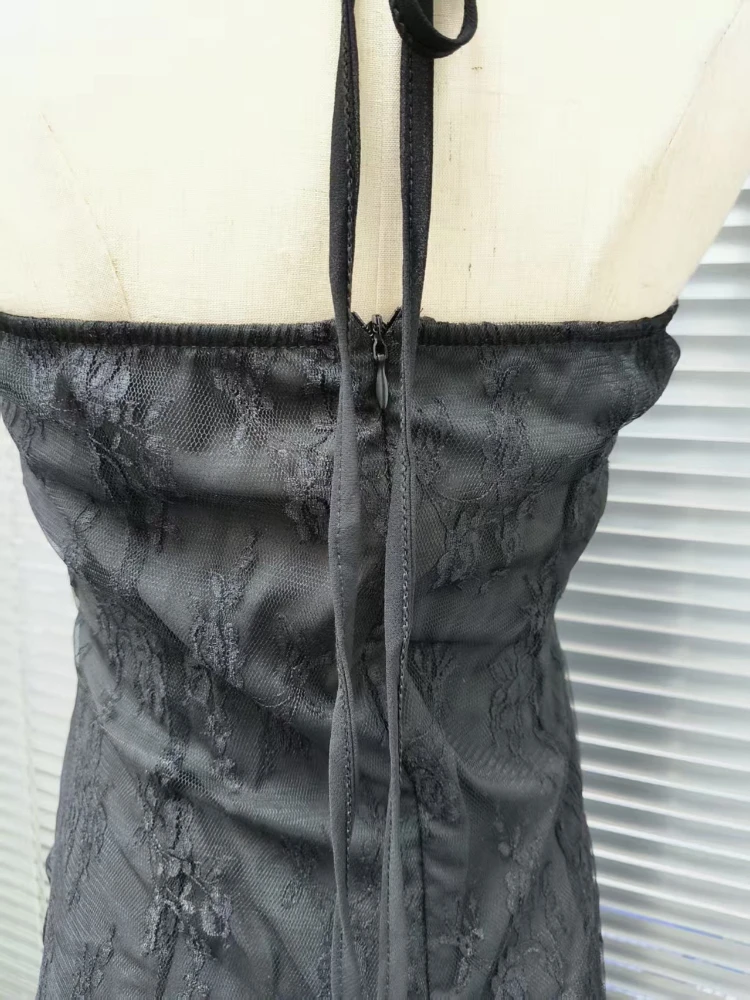 France Vintage Slim Slash Neck Sleeveless Dress Women Gothic Y2k V-neck Black Summer Dresses High Street Chic Skinny Clothing