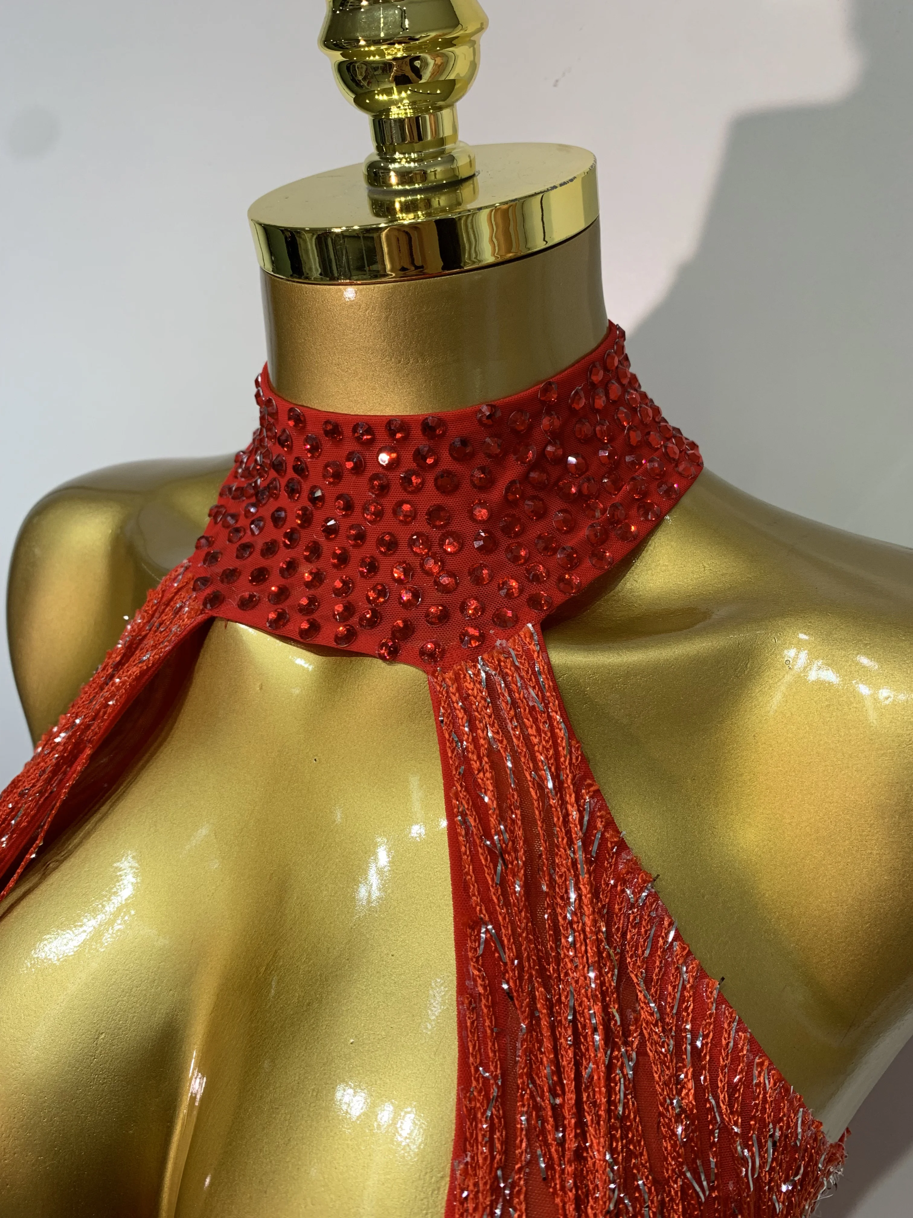 Women Sexy Shiny Crystals Tassel Gold Dress Elegant Evening Party Prom Gown Nightclub Birthday Dress Photoshoot Stage Outfit