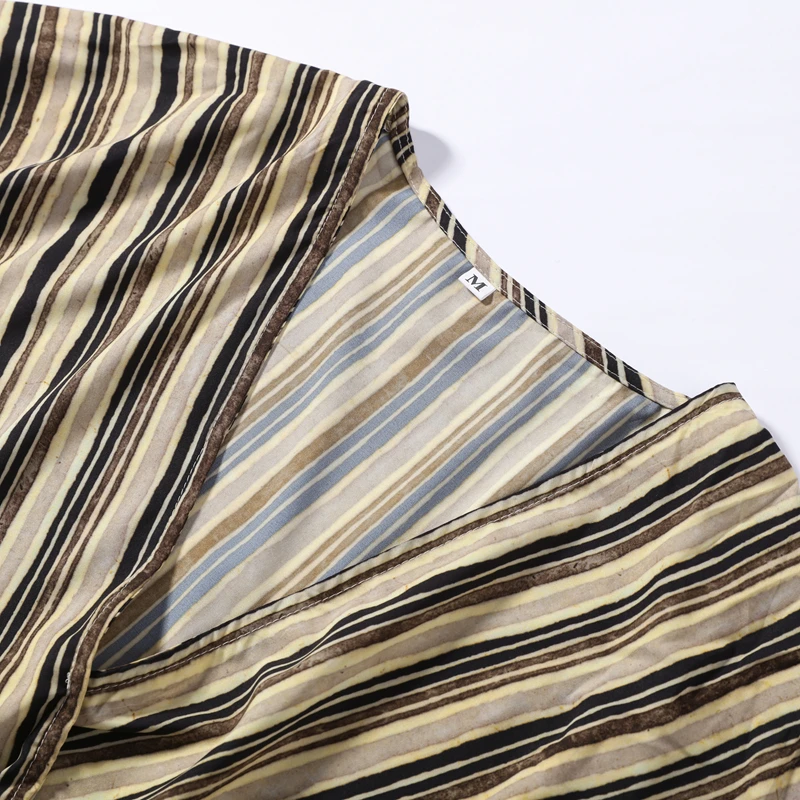 Casual Stripe Maxi Dresses Women Loose Full Sleeves Deep V-neck Ankle-length Dress 2026 New Ladies Summer Vacation Beach Outfit