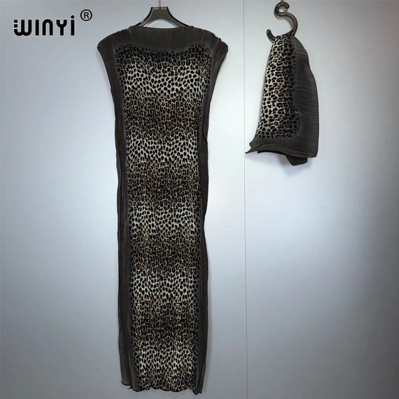WINYI Pleated Elastic Slim Dress Women Crumple Design Pleated Luxury Abaya Muslim Party Dress Poncho for Women Beach Wear Kaftan