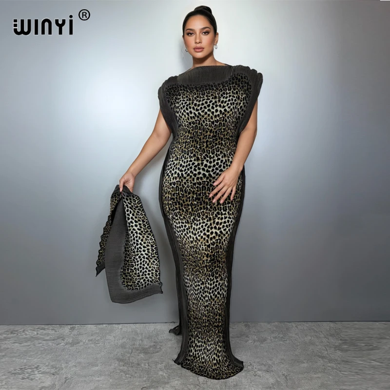 WINYI Pleated Elastic Slim Dress Women Crumple Design Pleated Luxury Abaya Muslim Party Dress Poncho for Women Beach Wear Kaftan