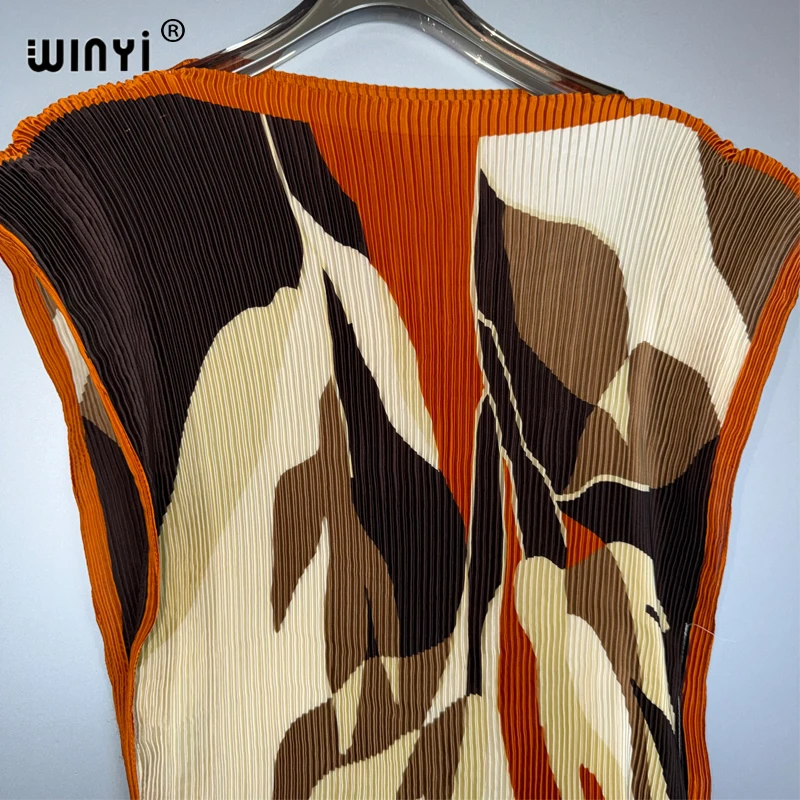 WINYI Pleated Elastic Slim Dress Women Crumple Design Pleated Luxury Abaya Muslim Party Dress Poncho for Women Beach Wear Kaftan