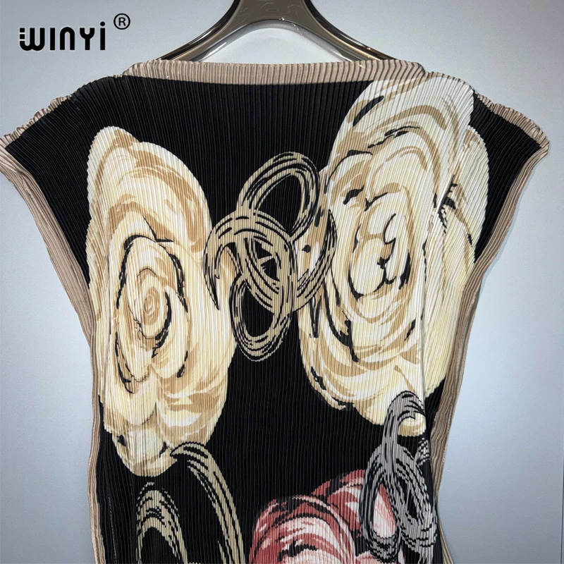 WINYI Pleated Elastic Slim Dress Women Crumple Design Pleated Luxury Abaya Muslim Party Dress Poncho for Women Beach Wear Kaftan