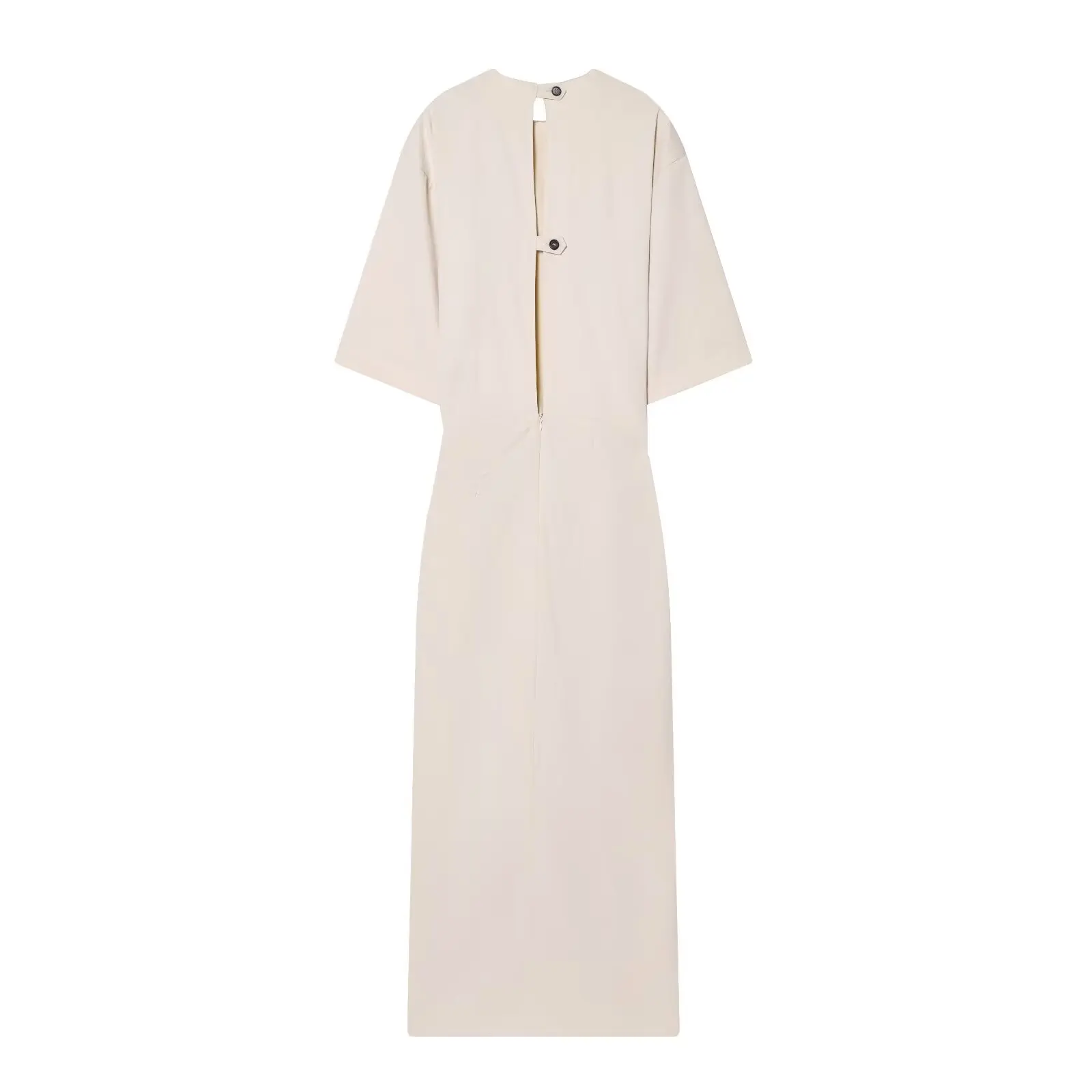 HH Women New Fashion Round Neck Pleated Short Sleeve Waist Dress Women Casual Sexy Side Zipper Button Solid Midi Summer Dress