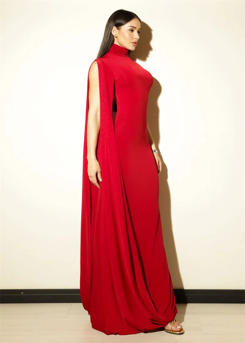 Blifanbo Split Turtleneck Sexy Maxi Dress Women Gown One-shoulder High Waist Bodycon Solid Fashion Club Party Long Dress Elegant