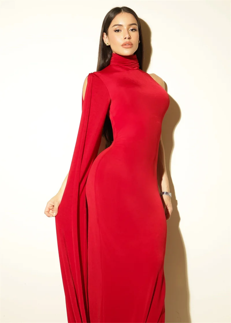 Blifanbo Split Turtleneck Sexy Maxi Dress Women Gown One-shoulder High Waist Bodycon Solid Fashion Club Party Long Dress Elegant