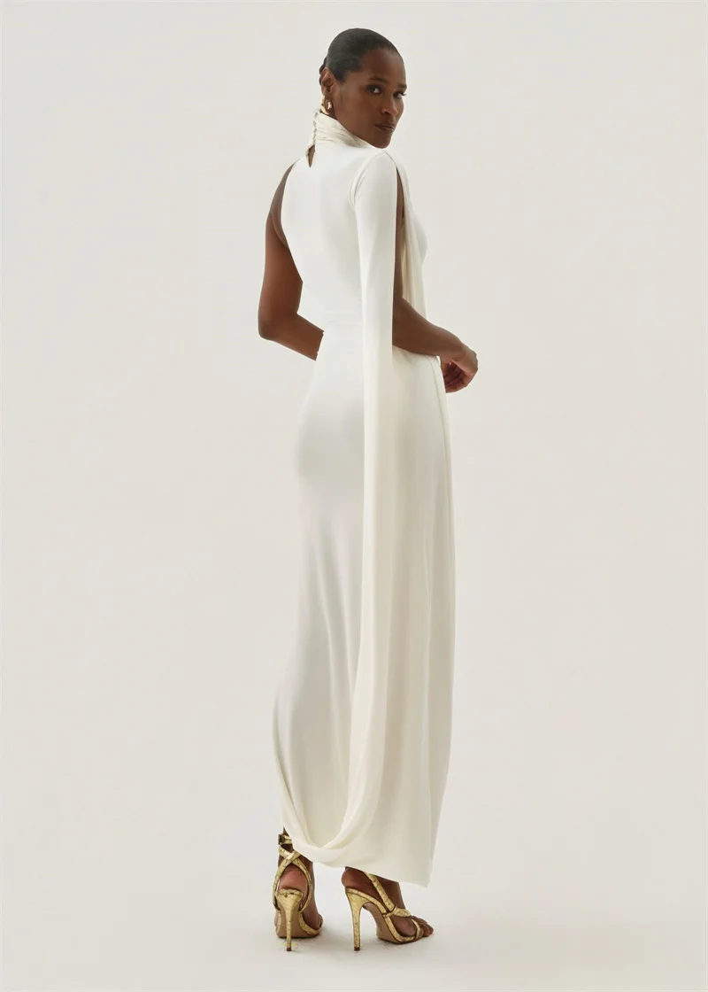 Blifanbo Split Turtleneck Sexy Maxi Dress Women Gown One-shoulder High Waist Bodycon Solid Fashion Club Party Long Dress Elegant