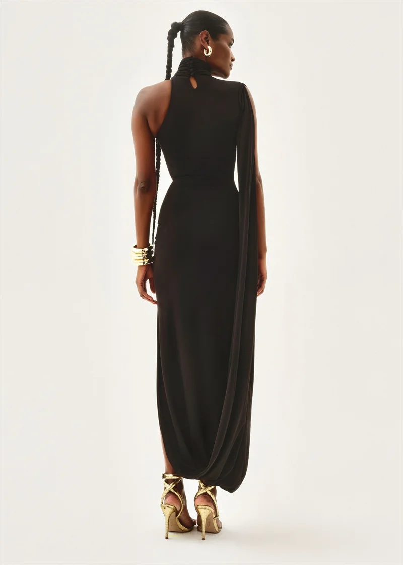Blifanbo Split Turtleneck Sexy Maxi Dress Women Gown One-shoulder High Waist Bodycon Solid Fashion Club Party Long Dress Elegant