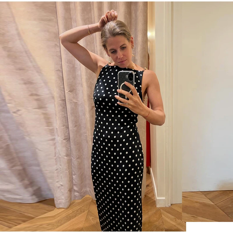 Sexy Beading Suspender Backless Dress Women Polka Dot Sleeveless Bodycon Party Dresses 2026 Summer Lady New Slim Street Robes