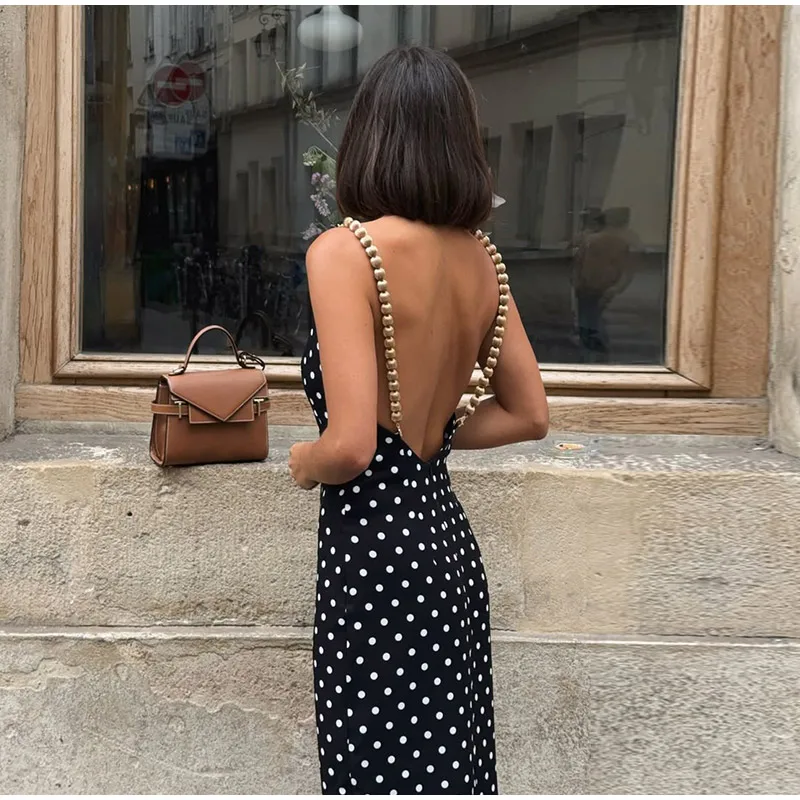 Sexy Beading Suspender Backless Dress Women Polka Dot Sleeveless Bodycon Party Dresses 2026 Summer Lady New Slim Street Robes