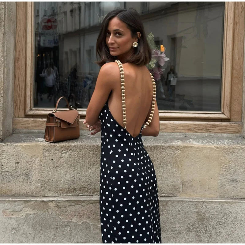 Sexy Beading Suspender Backless Dress Women Polka Dot Sleeveless Bodycon Party Dresses 2026 Summer Lady New Slim Street Robes