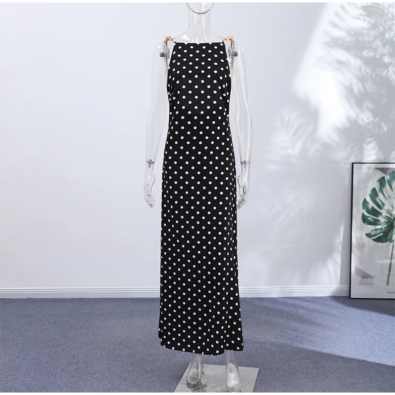 Sexy Beading Suspender Backless Dress Women Polka Dot Sleeveless Bodycon Party Dresses 2026 Summer Lady New Slim Street Robes