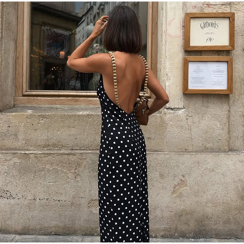 Sexy Beading Suspender Backless Dress Women Polka Dot Sleeveless Bodycon Party Dresses 2026 Summer Lady New Slim Street Robes