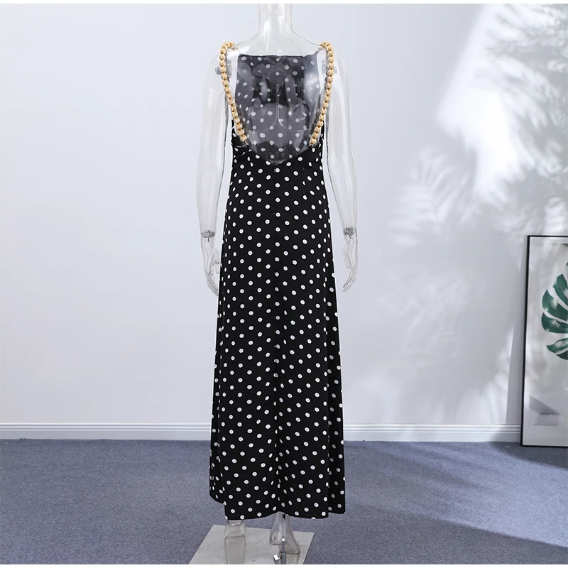 Sexy Beading Suspender Backless Dress Women Polka Dot Sleeveless Bodycon Party Dresses 2026 Summer Lady New Slim Street Robes