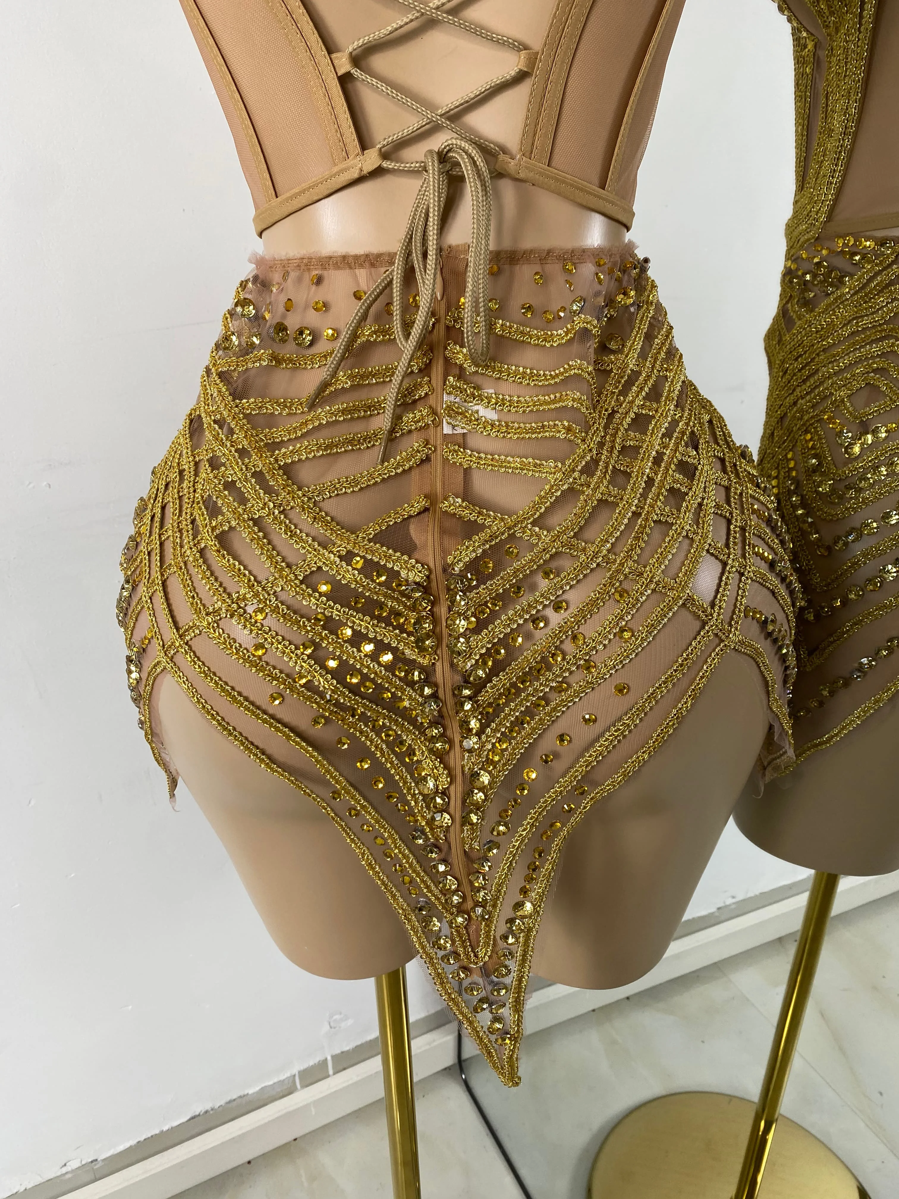 Women Sexy Sprakly Strapless Mesh See Through Mini Birthday Dress Evening Party Nightclub Performance Costume Stage Wear