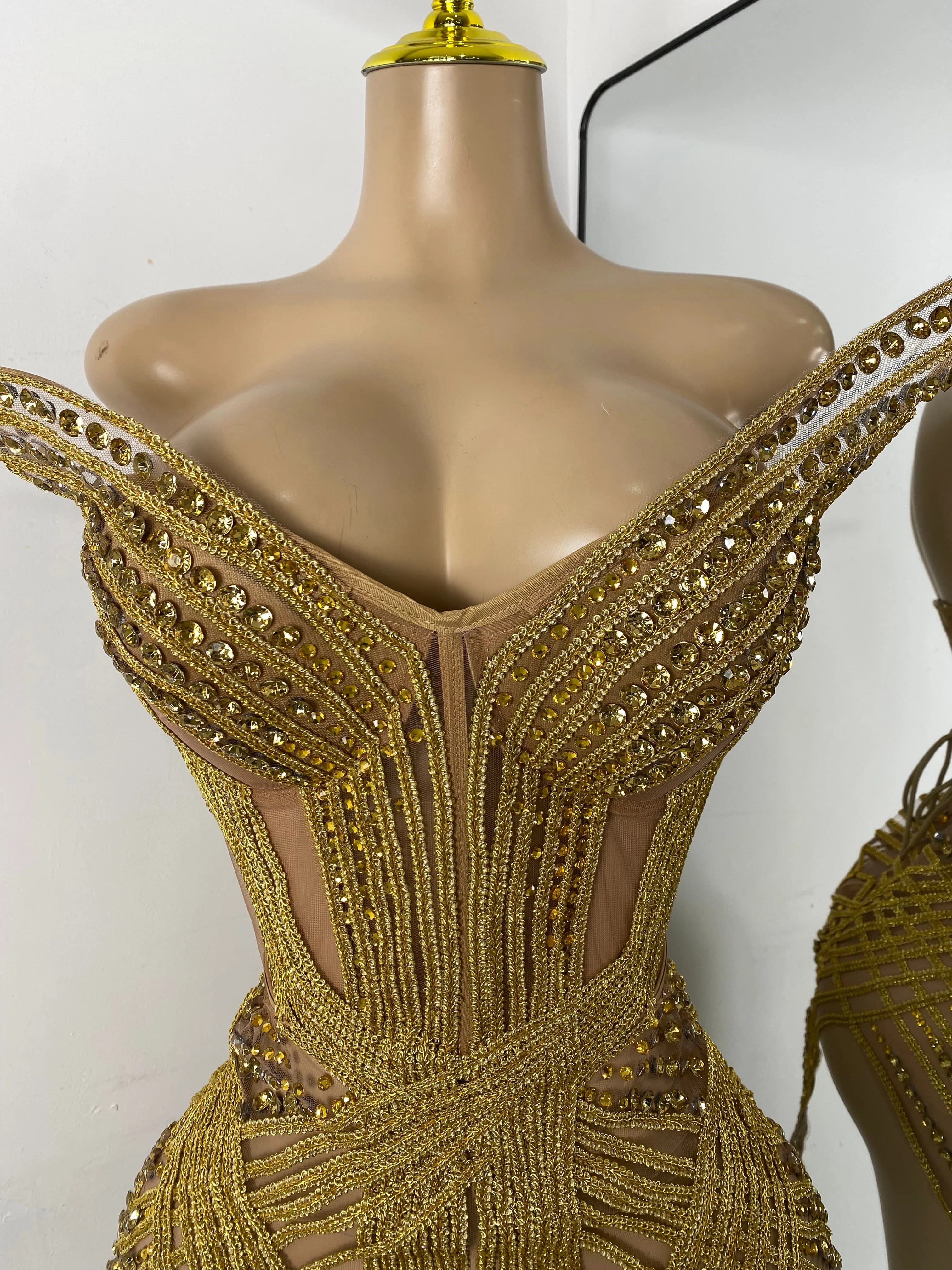 Women Sexy Sprakly Strapless Mesh See Through Mini Birthday Dress Evening Party Nightclub Performance Costume Stage Wear